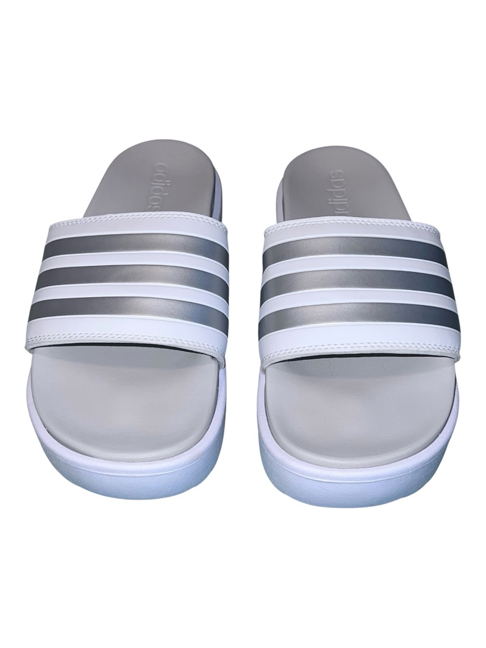 Adidas Adilette Platform Slides in Cloud White & grey metallic grey Size 9